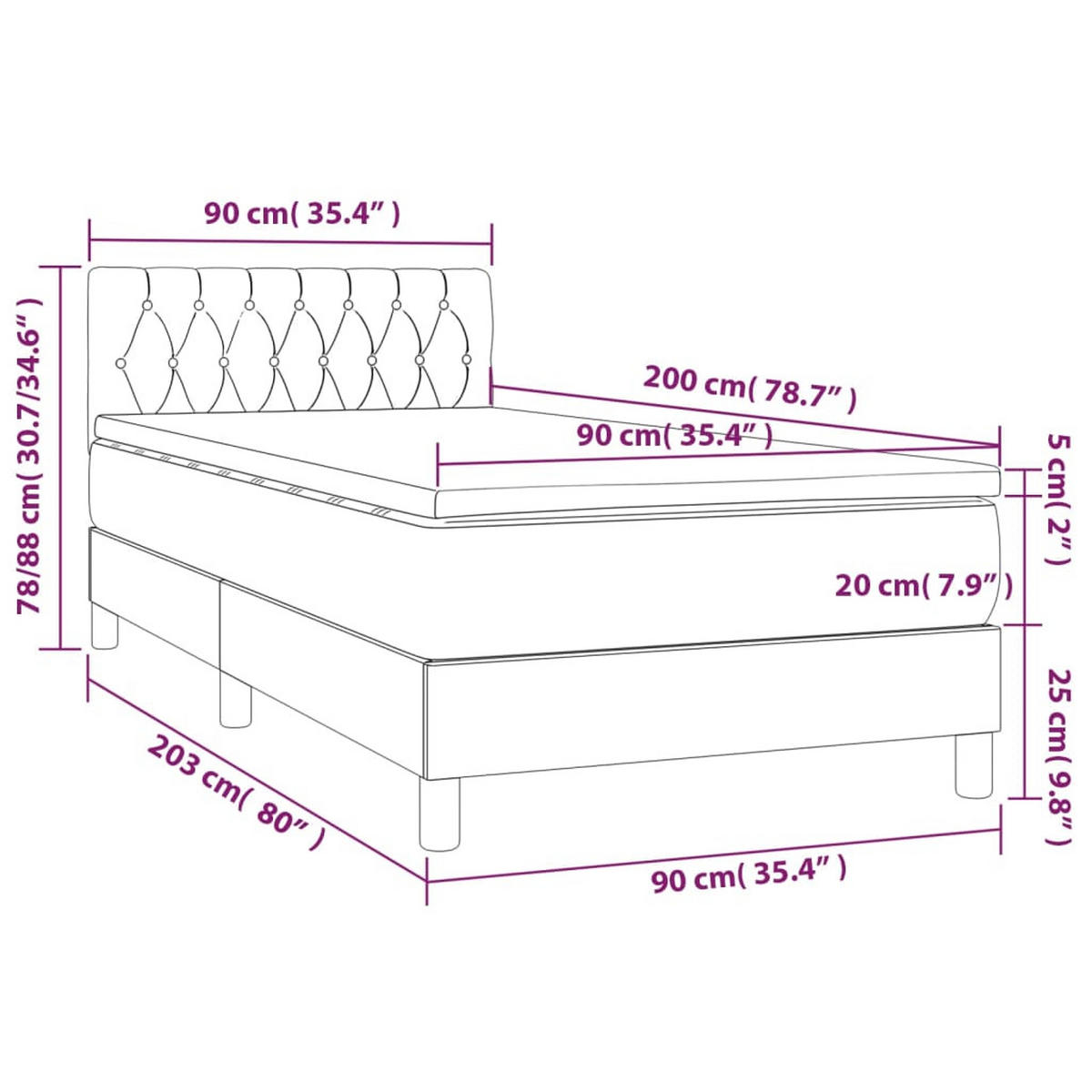 BOXSPRINGBETT MIT MATRATZE SCHWARZ 90X200 CM SAMT - Schwarz, Holz/Textil (90/200cm) - vidaXL