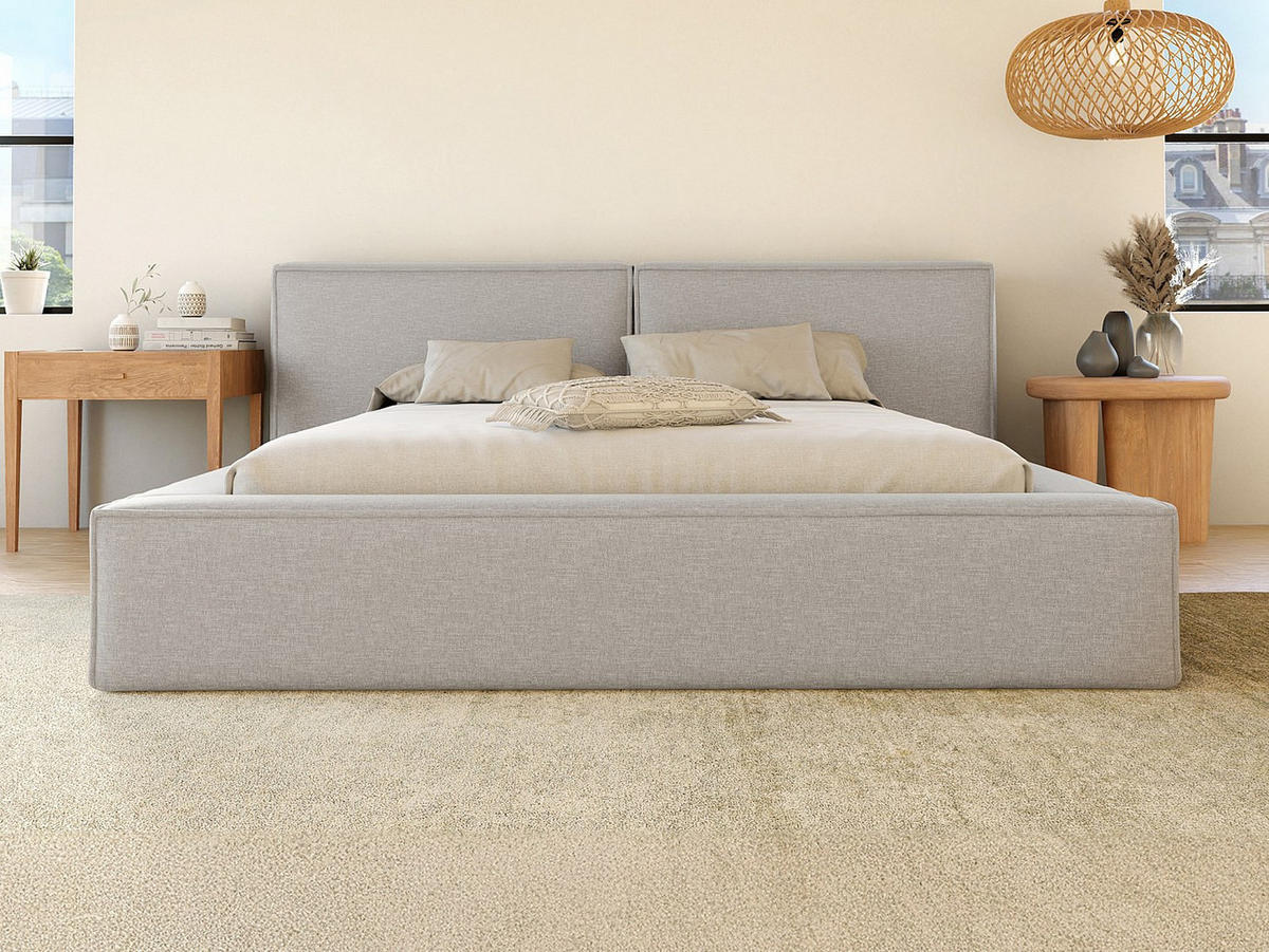 BETT mit Bettkasten - 2 Personen - Stoff - Hellgrau - - Hellgrau, Textil (140/190cm) - Vente-Unique