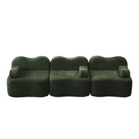 3-SITZER SOFA Samt Grün mit Hocker - Grün, Textil (288/70/98cm) - WISHDOR