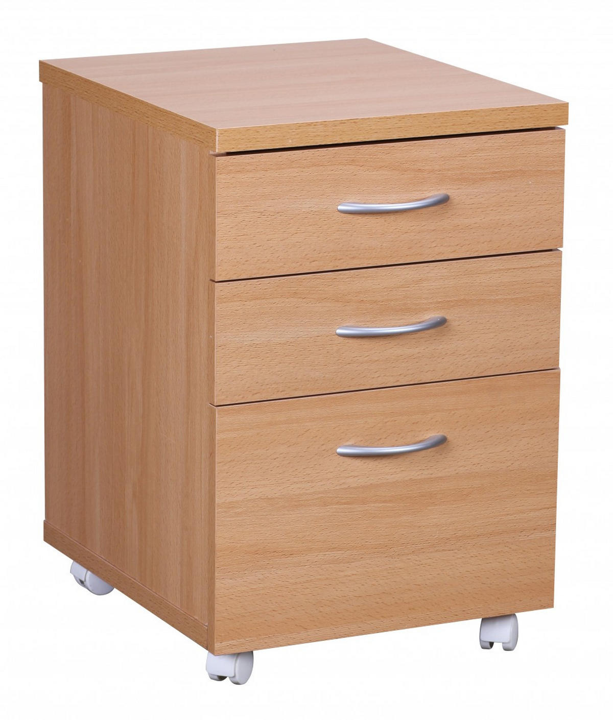 ROLLCONTAINER – Buche, 60 cm hoch, 3 Schubladen, Aluminiumgriffe, Rollen - Braun/Weiß, Holz/Kunststoff (45/60/40cm) - KADIMA DESIGN