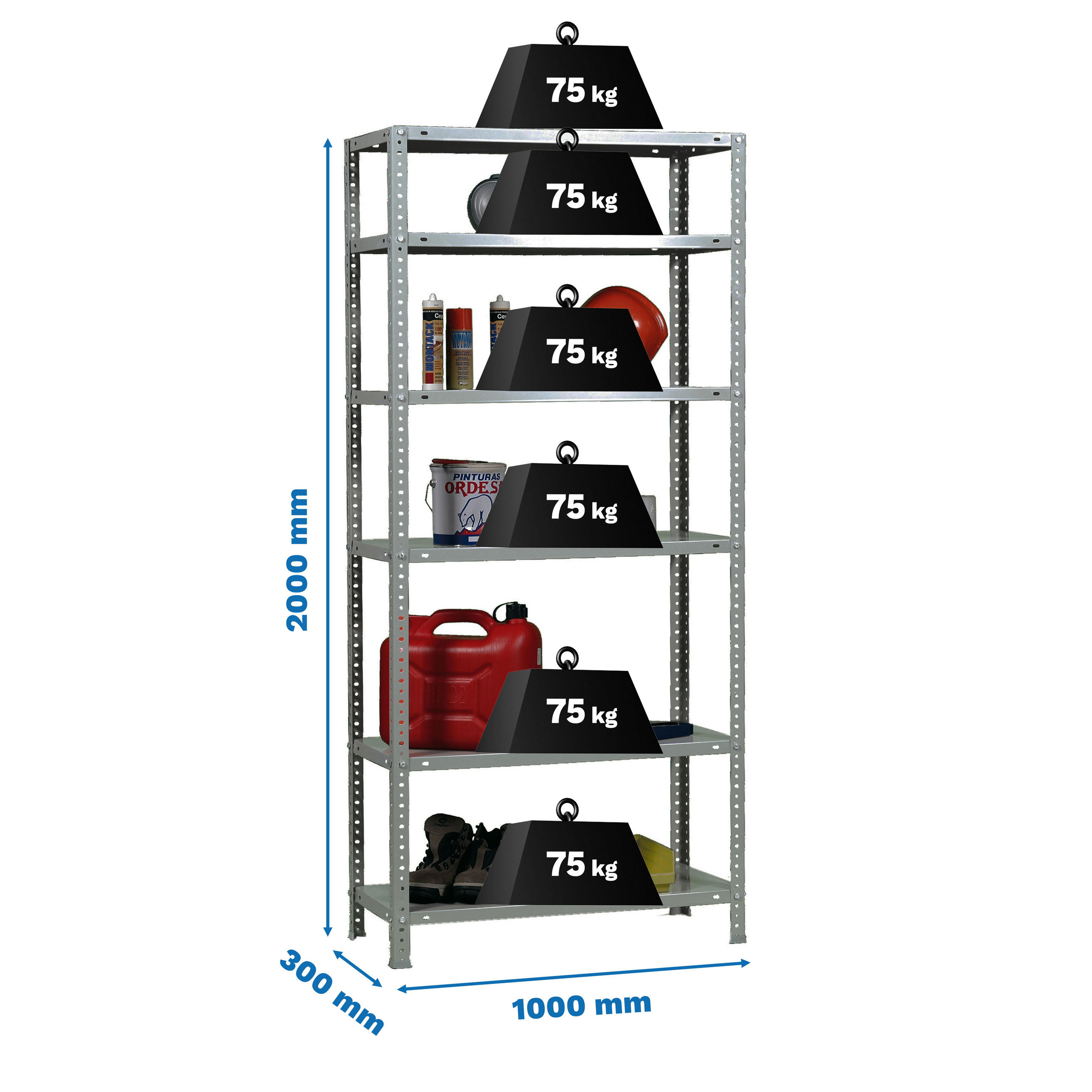 SCHRAUBREGAL PANDA TALL | HxBxT 200x100x30cm | 6 Fachböden | Fachlast 75kg | Verzinkt - Silberfarben, Metall (100/200/30cm) - PROREGAL