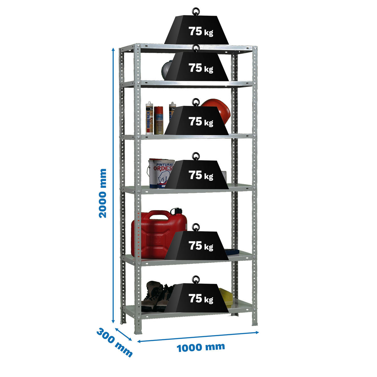 SCHRAUBREGAL PANDA TALL | HxBxT 200x100x30cm | 6 Fachböden | Fachlast 75kg | Verzinkt - Silberfarben, Metall (100/200/30cm) - PROREGAL