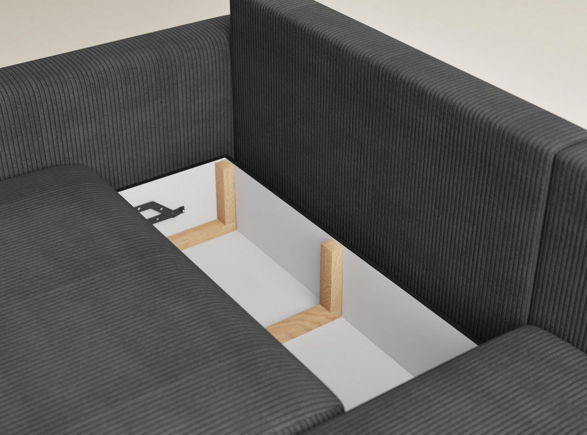 ECKSOFA MIT SCHLAFFUNKTION Leon Anthrazit Samtstoff - Anthrazit/Schwarz, Holz/Holzwerkstoff (239/148cm) - Maison de Reve