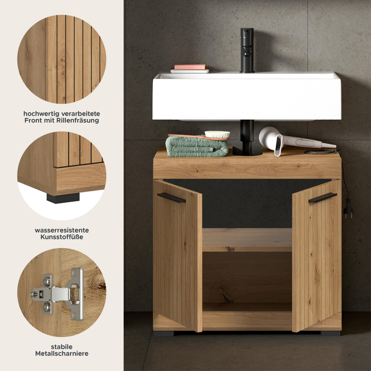 WASCHBECKENUNTERSCHRANK SCOUT (B/H/T: ca. 60/56/34 cm) in Artisan Eiche Nachbildung/Artisan Eiche Nachbildung - Eiche Artisan, Holz (60/56/34cm)