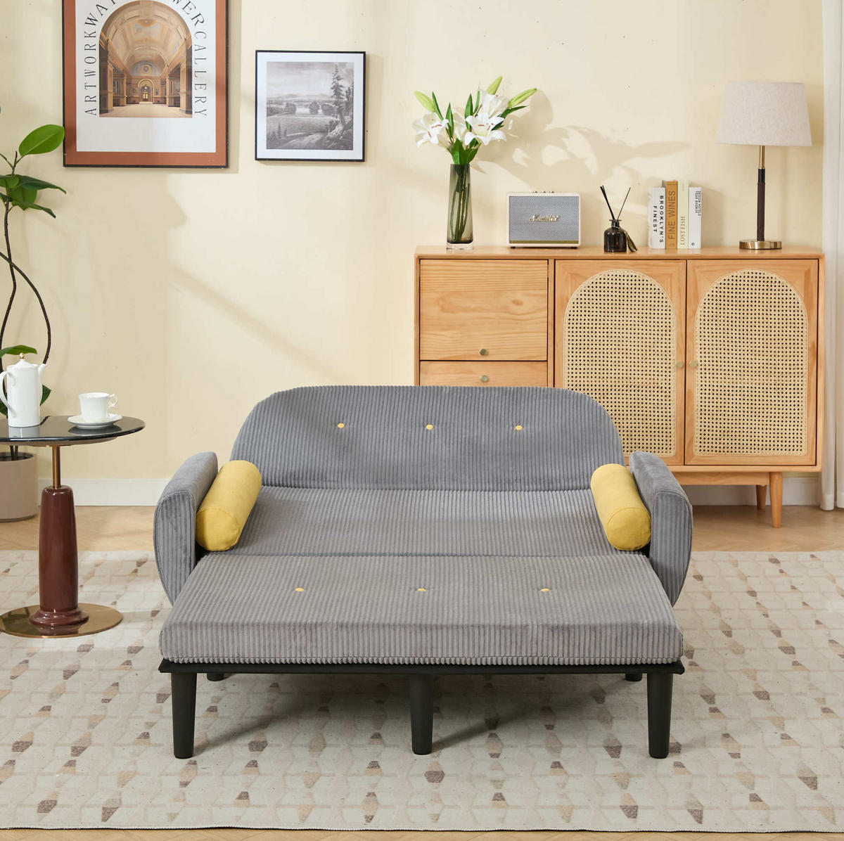 SOFA verstellbar Grau mit Stauraum und 2 Kissen - Grau, Kunststoff (77/85/133.5cm) - Meubliv