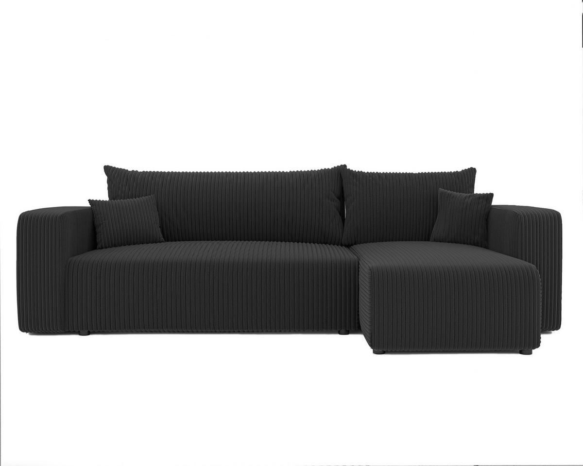 ECKSOFA Schwarz Cord-Stoff mit Bettkasten - Schwarz, Textil (248/145cm) - Idohome