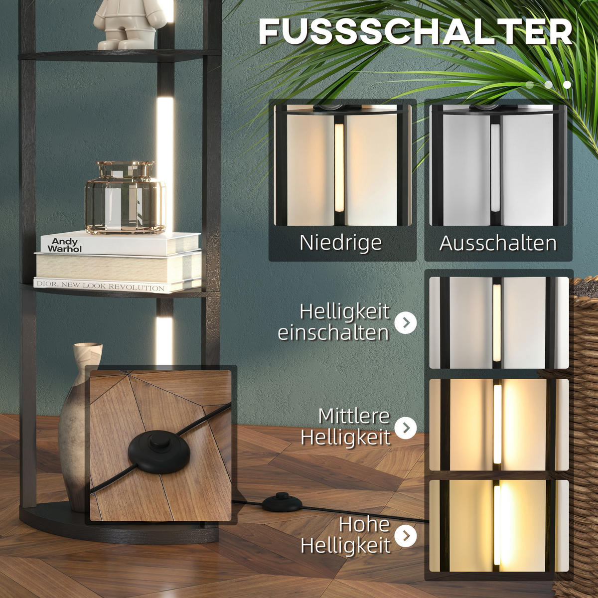 STEHLAMPE, LED 24 W Stehleuchte mit 4 Ablagen, E27 Sockel, für Wohnzimmer - Schwarz, Holzwerkstoff (41/29.5/163.5cm) - HOMCOM