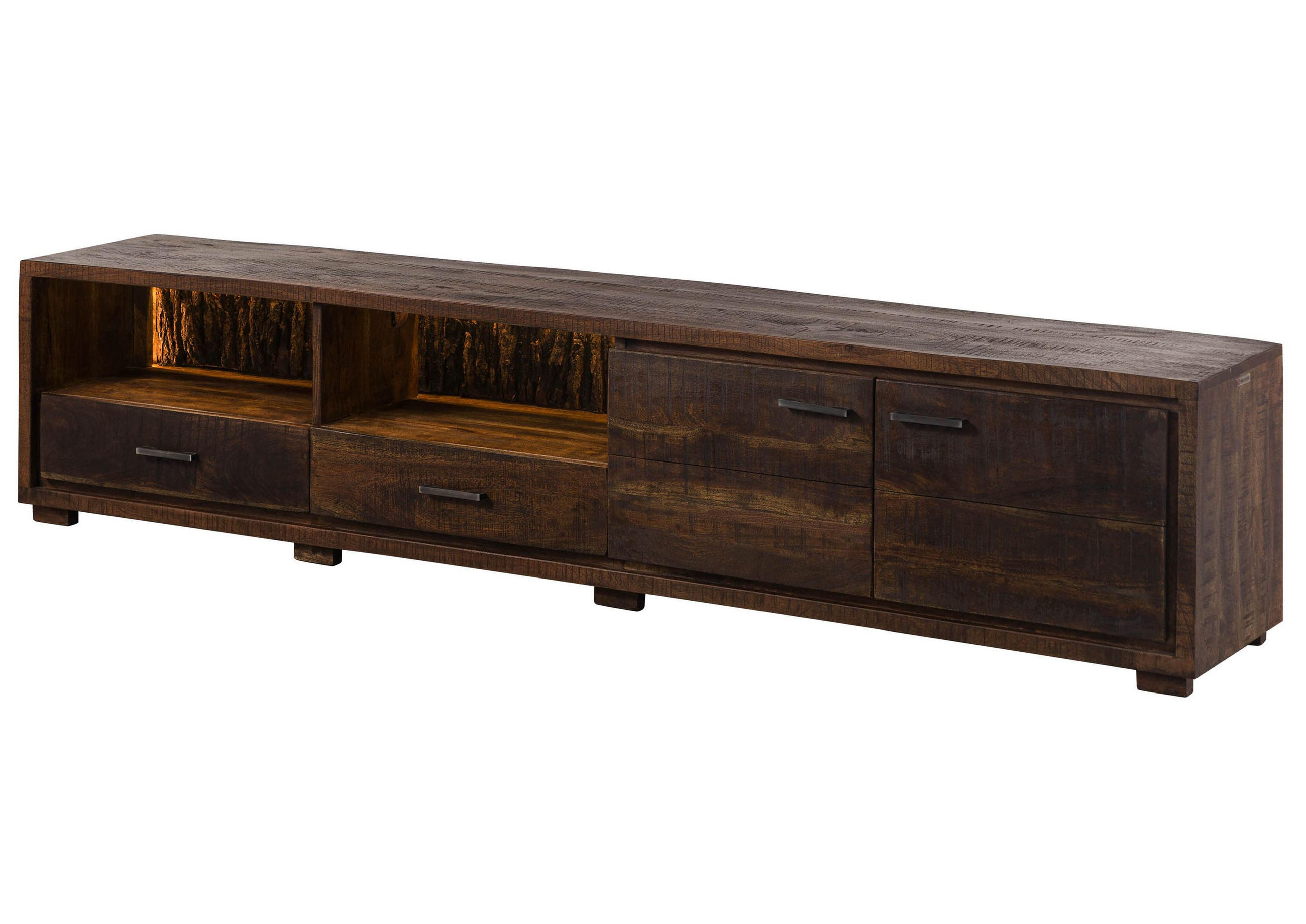 TV-BOARD Akazie 220x40x47 dunkelbraun lackiert BARK #210 - Dunkelbraun, Holz (220/47/40cm) - Massivmoebel24