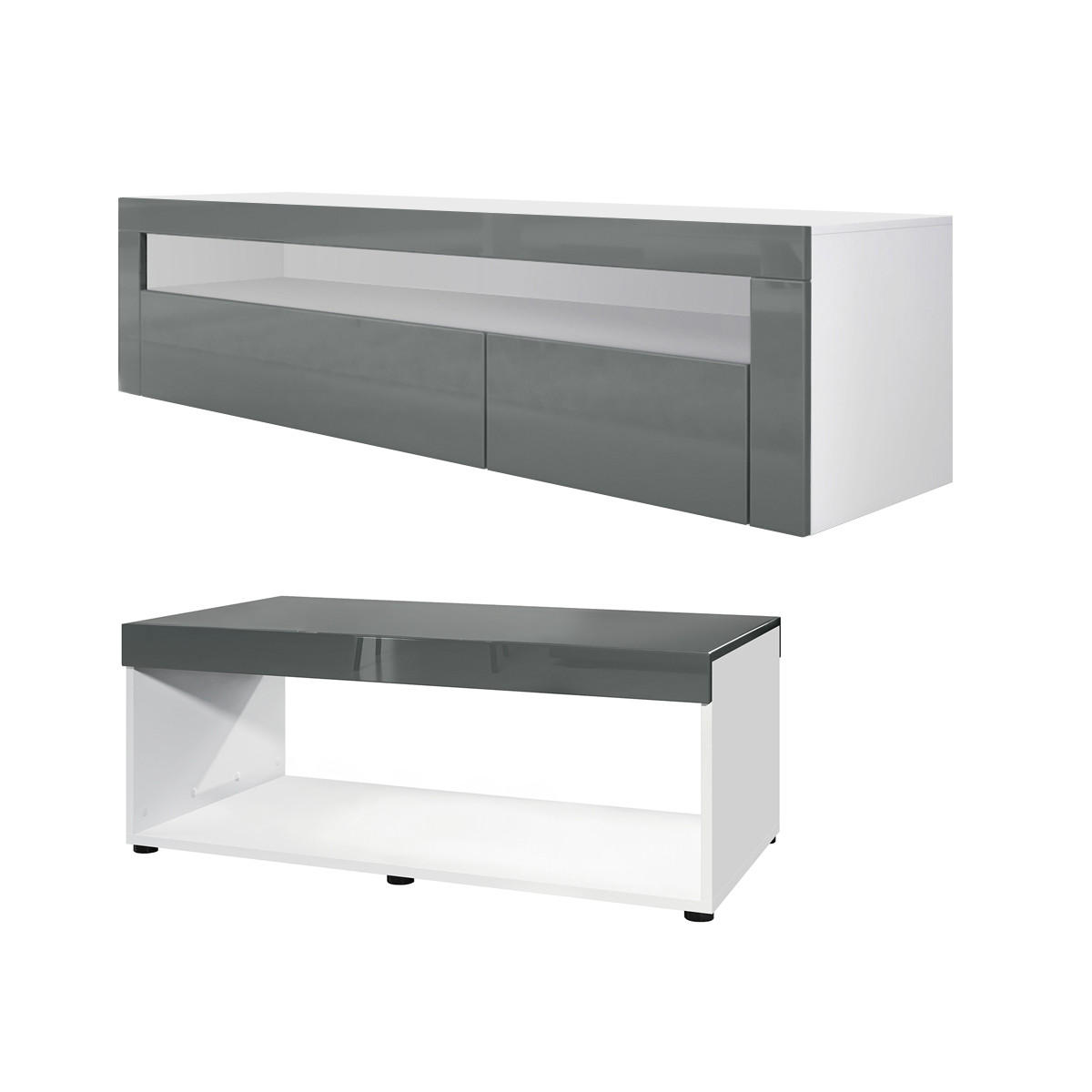 WOHNZIMMERSET Berlin Grau Hochglanz - Grau, Holzwerkstoff (155/46/40cm) - Vladon