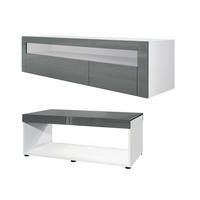 WOHNZIMMERSET Berlin Grau Hochglanz - Grau, Holzwerkstoff (155/46/40cm) - Vladon