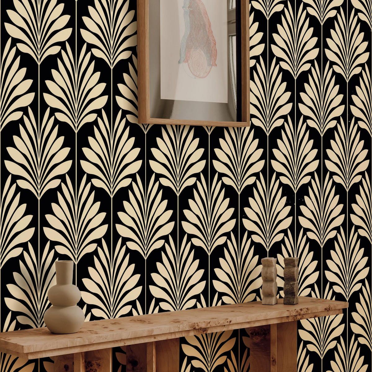 TAPETE Art Deko aus echtem Papier, 200x280cm, 8 Bögen - Schwarz, Papier (200/280cm) - WALLPAPERS4BEGINNERS