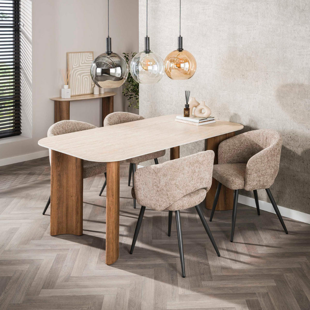 ESSTISCH ROMANO CURVO Beige Keramiktisch mit geschwungenen Beinen 180cm - Beige, Keramik (180/90/76cm) - alesvelt