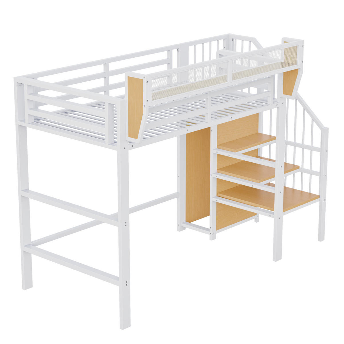 HOCHBETT 90/200 cm mit Sicherheitsleiter, flexiblem Ablagefach und Metallgestell, Weiß - Weiß, Metall (90/200cm) - Redom