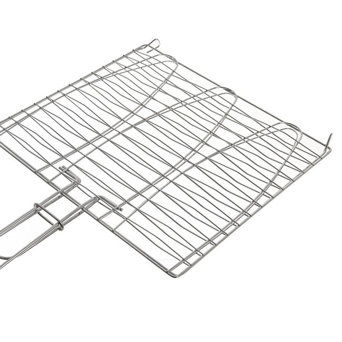 FISCHGRILLROST doppelseitig Holzgriff 55,5 cm Silberfarben - Silberfarben, Metall (28/4/55.5cm) - Orion 