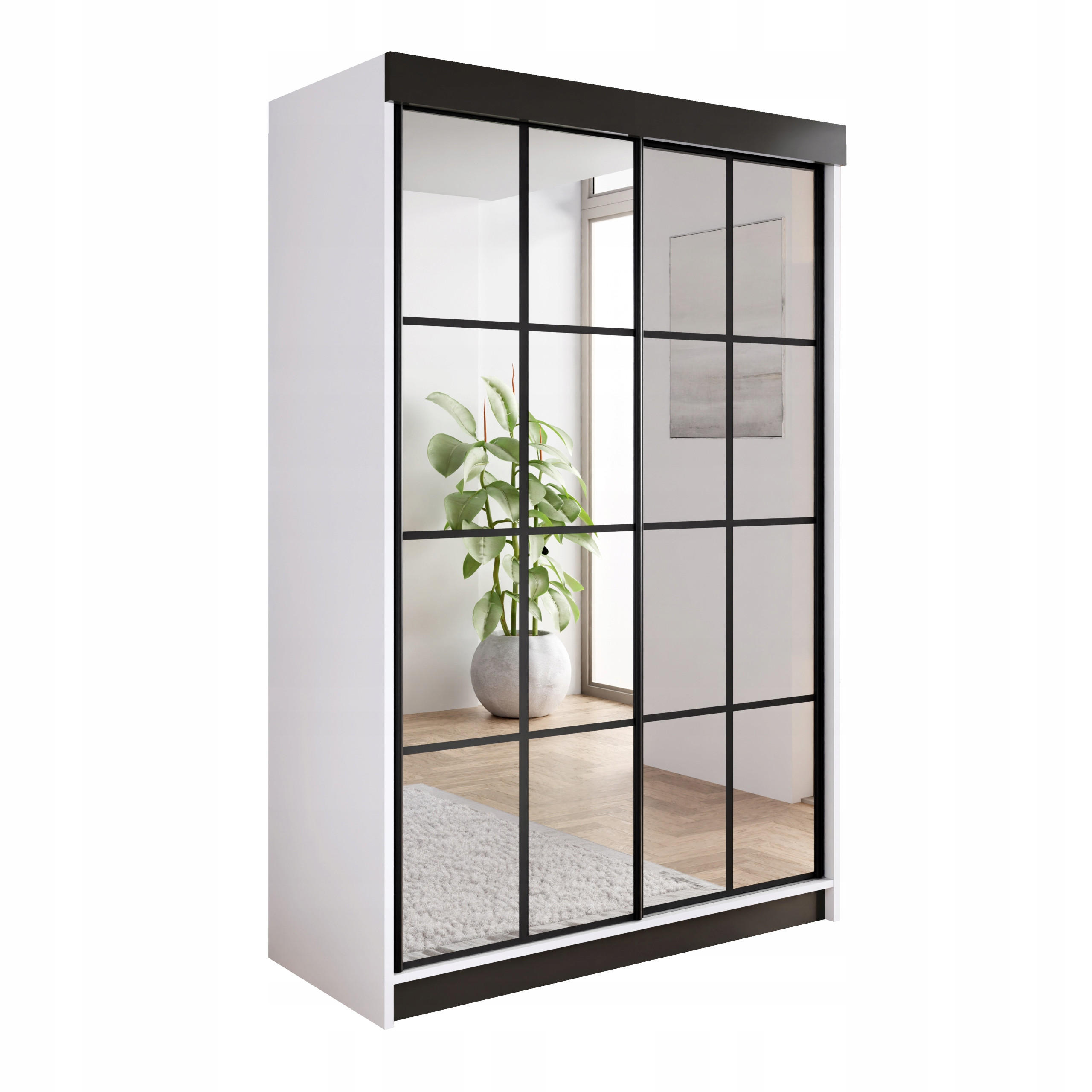 Kier Furniture POSUVNÁ ŠATNÍ SKŘÍŇ ARI 2 se zrcadlem 150 - Bílá
