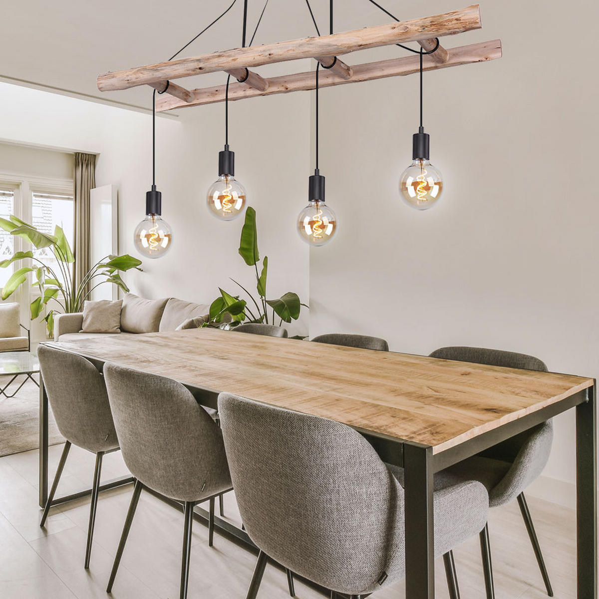 HÄNGELEUCHTE IRMGARD natur Schwarz - Schwarz, Holz (115/30/80cm) - Globo Lighting