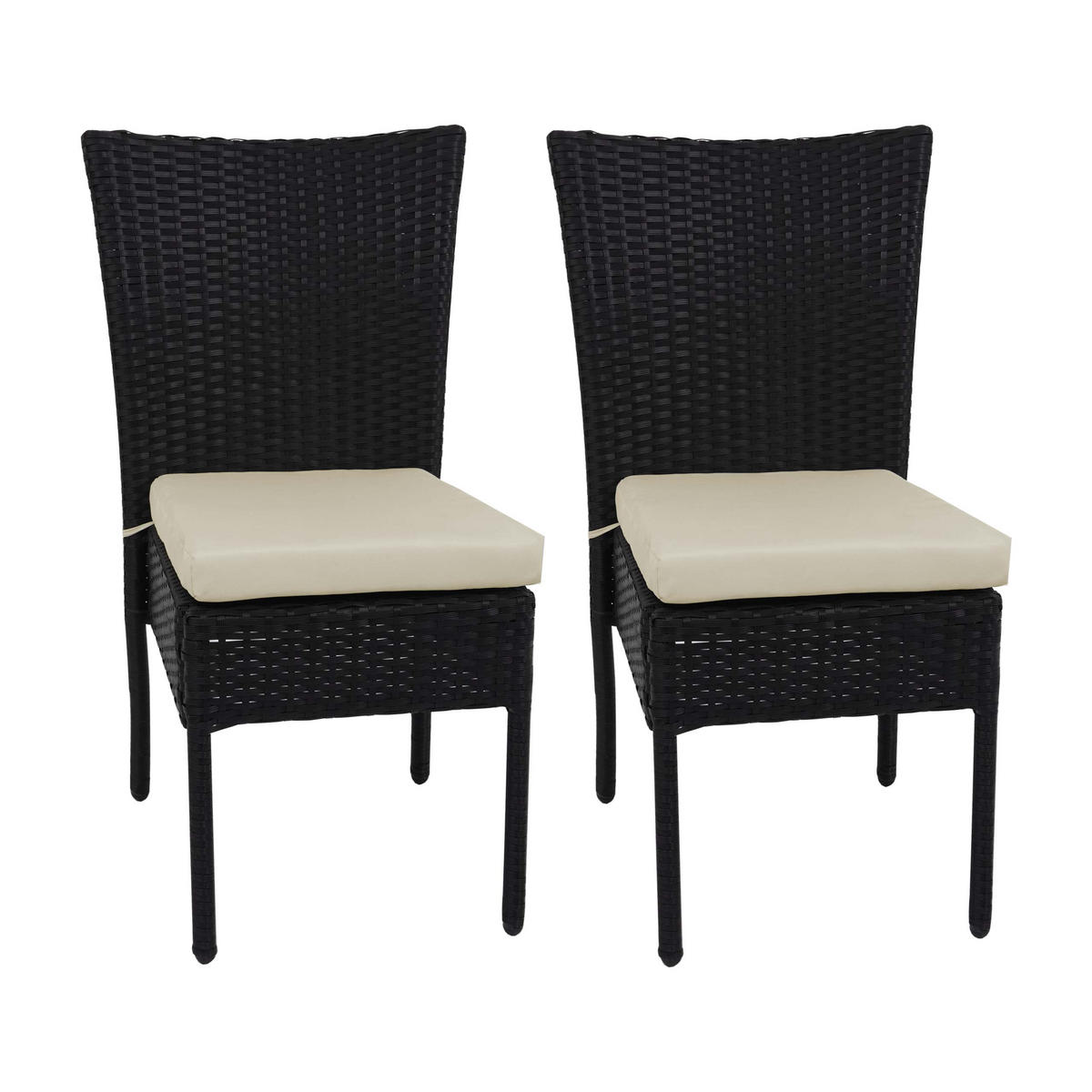 POLY-RATTAN STUHL Schwarz, Cremeweiß 2er-Set - Schwarz/Weiß, Kunststoff (52/90/58cm) - MCW