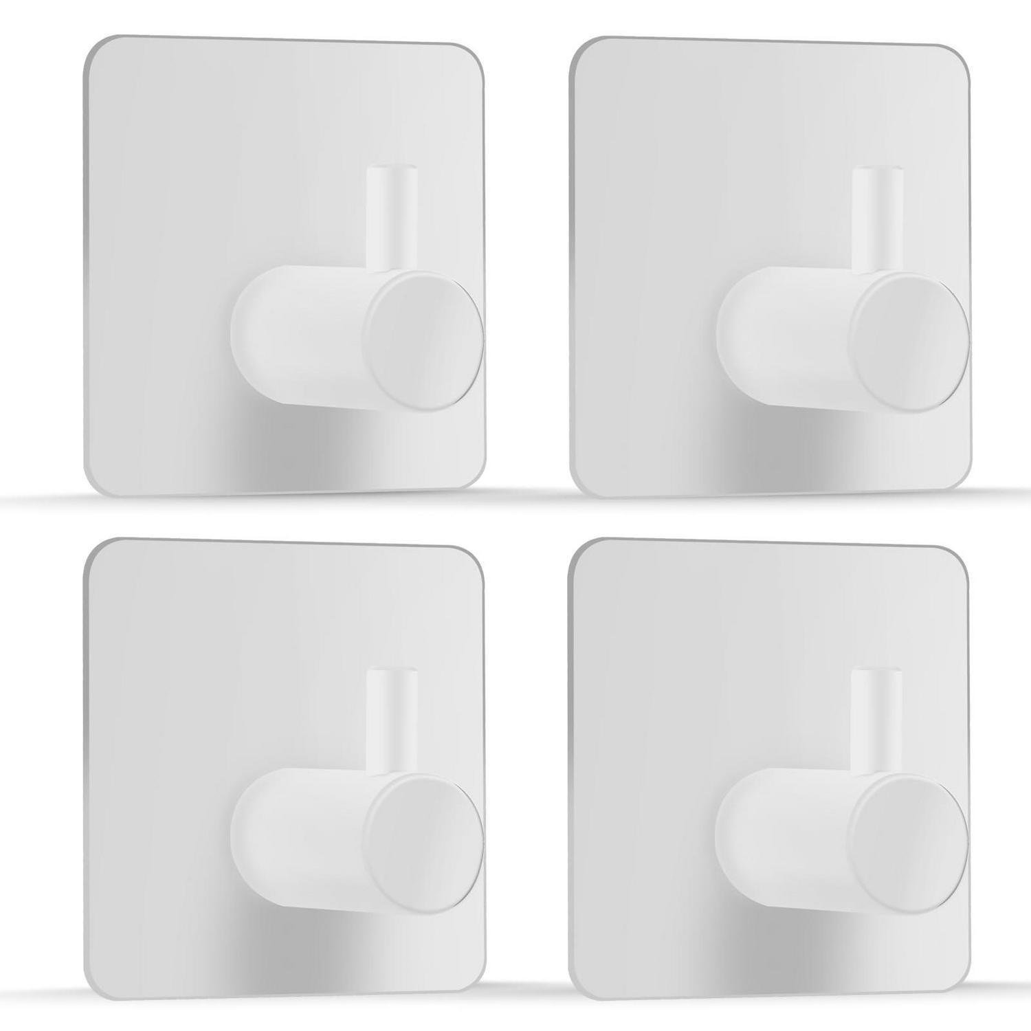 HANDTUCHHAKEN 4er Set Selbstklebend Edelstahl - Weiß, Metall (4/4/10cm)