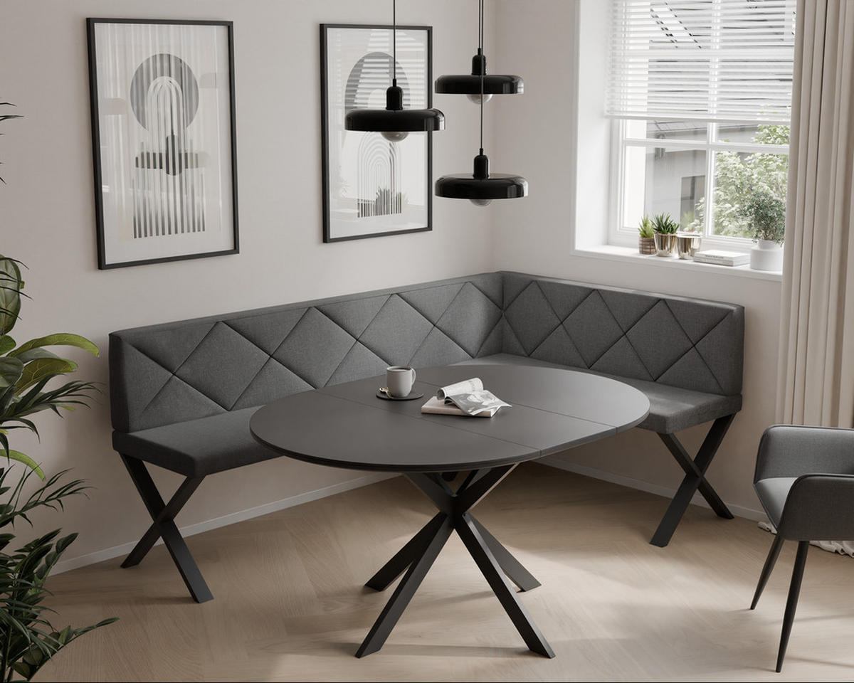 ECKBANK rechts VERO X Webstoff gesteppt, 168/128 cm Dunkelgrau - Dunkelgrau, Textil/Metall (128/168cm) - Idohome