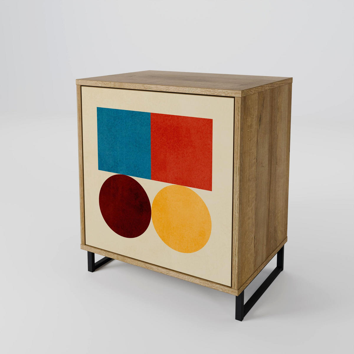 SIDEBOARD GEOMETRIC PUZZLE, Eichefarben, 57,5x42x77,5 cm, Schräge Buchenholzfüße - Eichefarben/Buchefarben, Holzwerkstoff/Buchenholz (57.5/77.5/42cm) - SpaceRebels