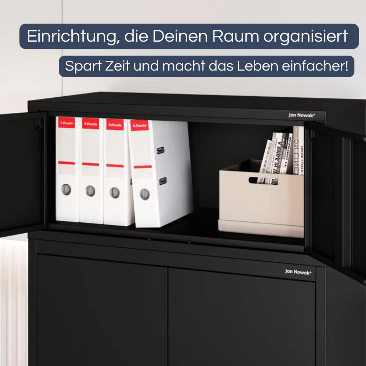 SCHRANKERWEITERUNG Aktenschrank mit 2 Flügeltüren 38x80x40cm Schwarz - Schwarz, Metall (80/38/40cm) - DELUKE