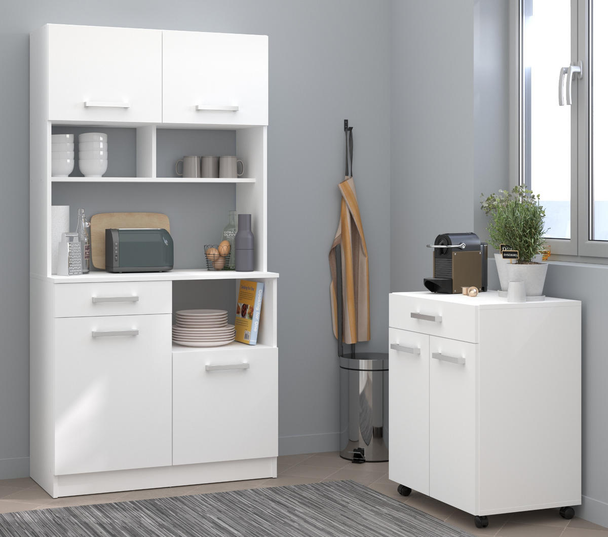 BUFFET Küche weiß Buffetschrank mit viel Stauraum - Weiß, Holzwerkstoff (90/177/42cm) - Parisot Meuble