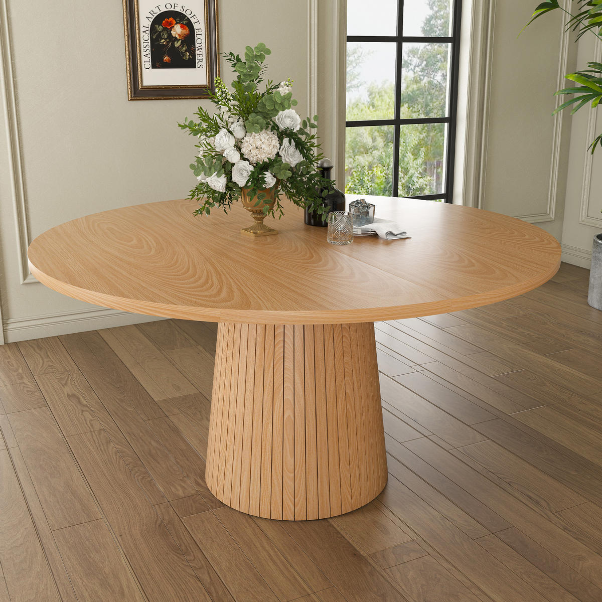 ESSTISCH 110/110/75 cm in Eichenoptik mit MDF-Tischplatte und Säulenfuß - Naturfarben, Holzwerkstoff (110/110/75cm) - CHICFURN