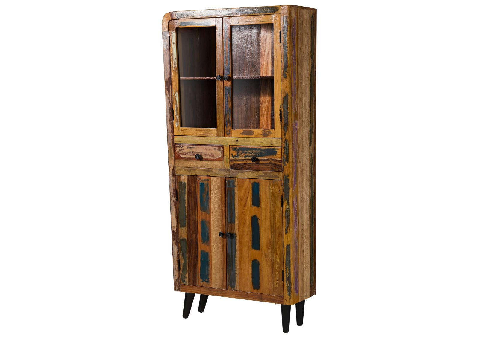 VITRINE Altholz 90x35x200 mehrfarbig lackiert SIXTIES #113 - Multicolor, Holzwerkstoff (90/200/35cm) - Massivmoebel24