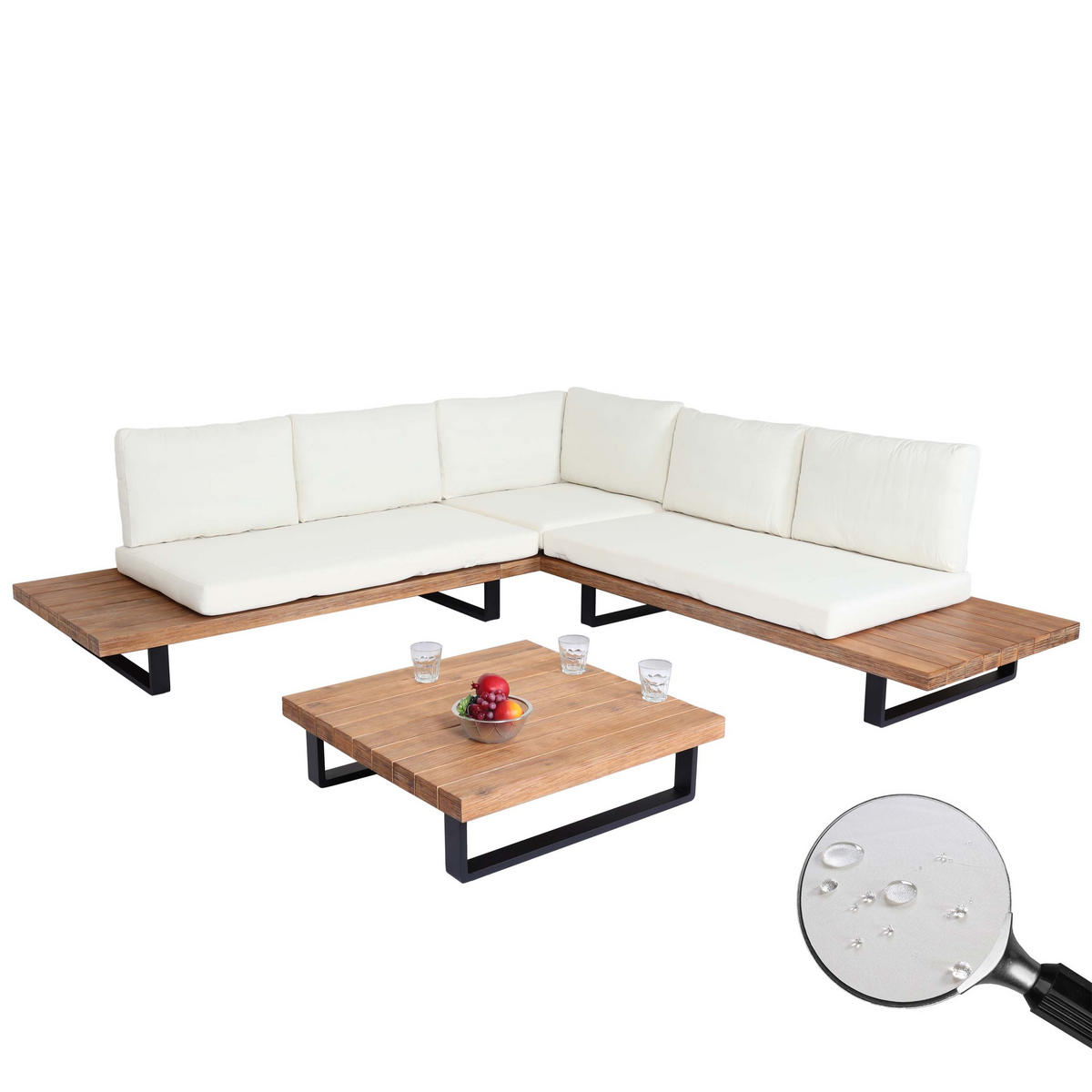 GARTEN-GARNITUR Schwarz, Braun, Cremeweiß - Schwarz/Braun, Holz - MCW