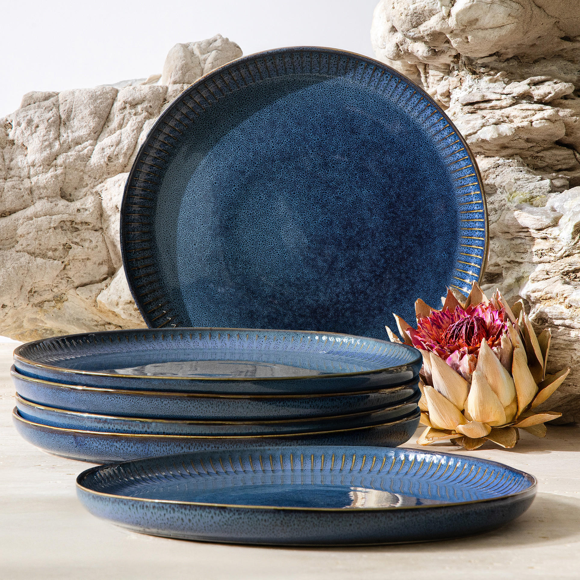 SPEISETELLER AD STRIPES, 6-tlg - Dunkelblau, Keramik (26cm) - KONSIMO®