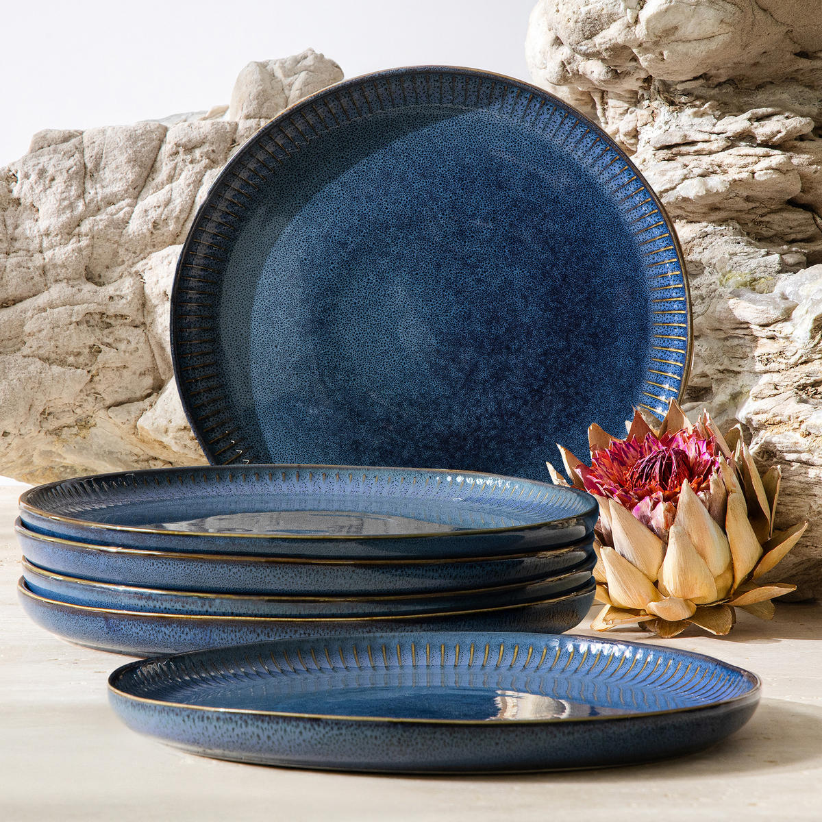 SPEISETELLER AD STRIPES, 6-tlg - Dunkelblau, Keramik (26cm) - KONSIMO®