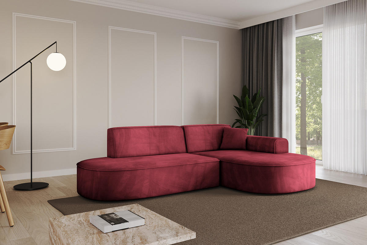 ECKSOFA Ottomane Rechts MARI-L1 - 243x171x79 cm Bordeaux Velours - Bordeaux/Schwarz, Holzwerkstoff/Kunststoff (171/243cm) - ALTDECOR