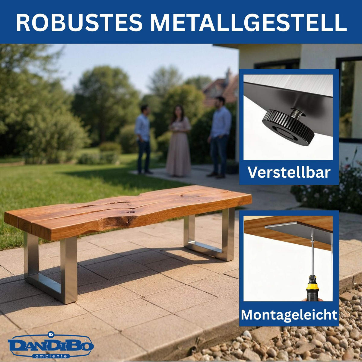 BANKGESTELL Edelstahl 40/43 cm - Edelstahlfarben, Metall (40/43/8cm) - DanDiBo
