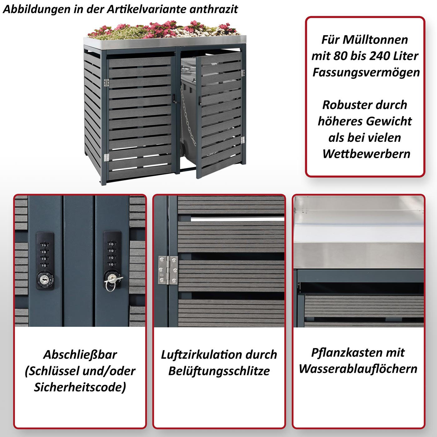 Thumbnail - MCW 2Er-/4Er-Mülltonnenverkleidung, Walnuss, Metall, 146x124x102 cm, Aufbewahrung & Schutzhüllen