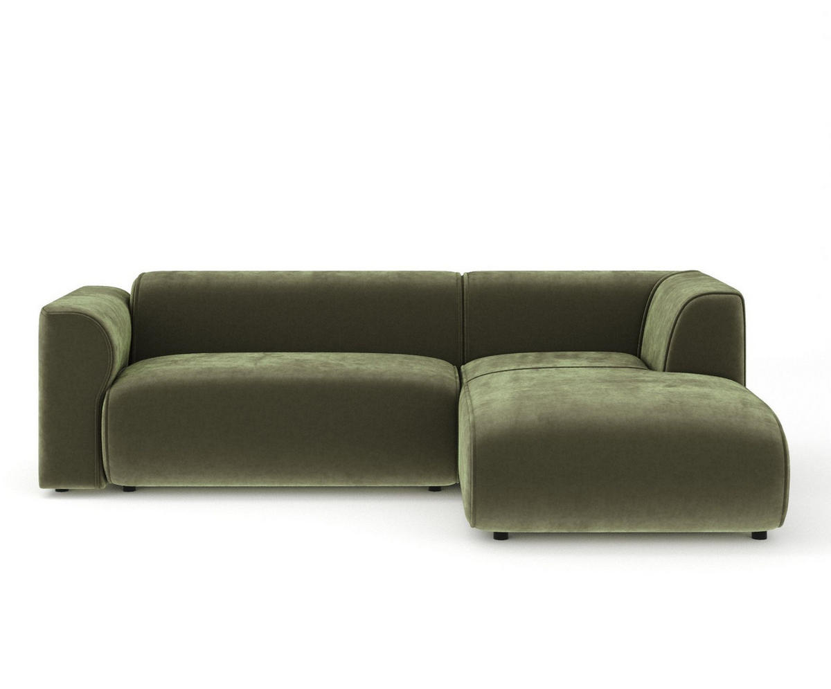 ECKSOFA Melani Olivenfarbe Samtstoff - Rechts Seite - Schwarz/Olivgrün, Holz/Holzwerkstoff (162/256cm) - Maison de Reve
