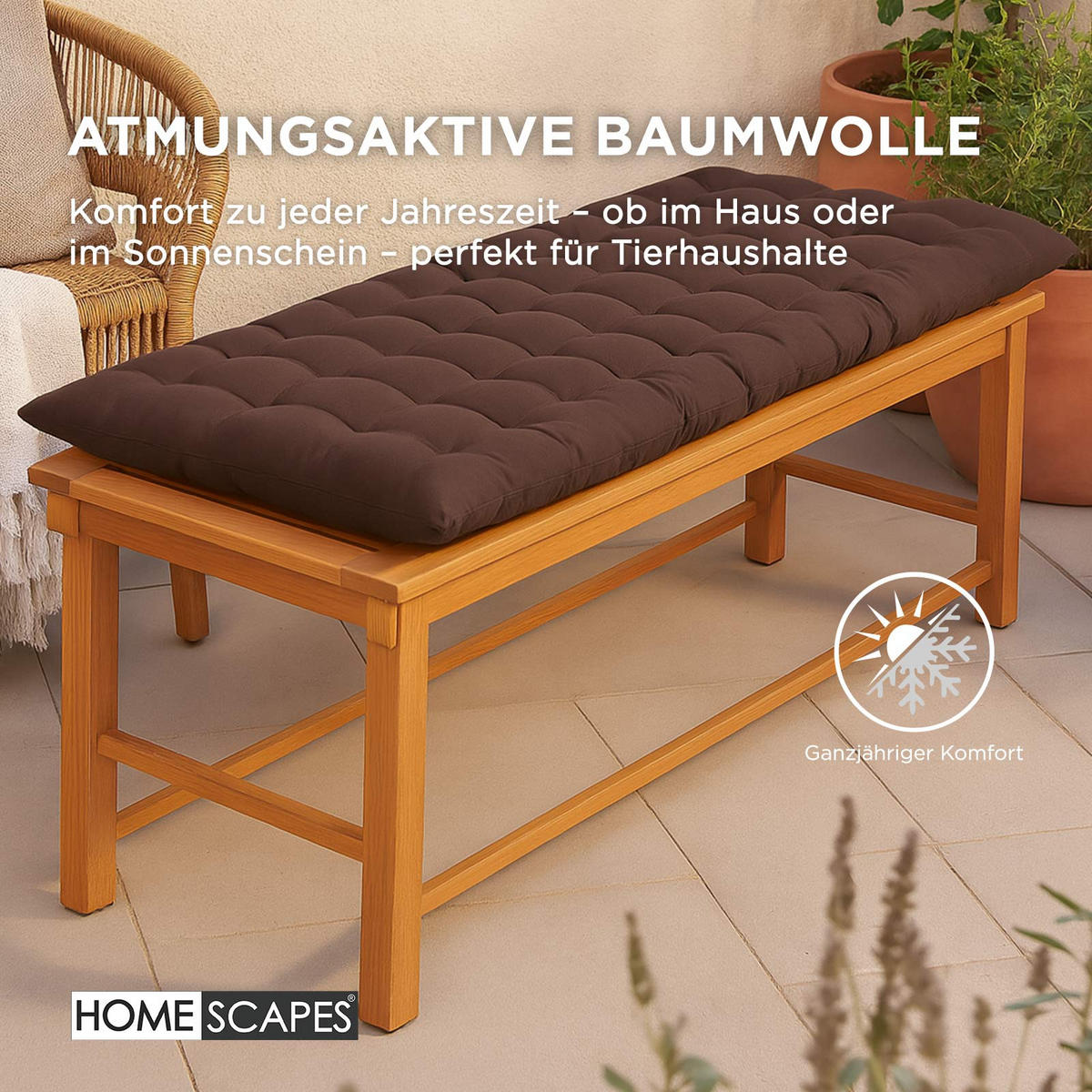 BANKAUFLAGE 3-Sitzer braun 143/48/5 cm - Braun, Textil (143/48/5cm) - Homescapes