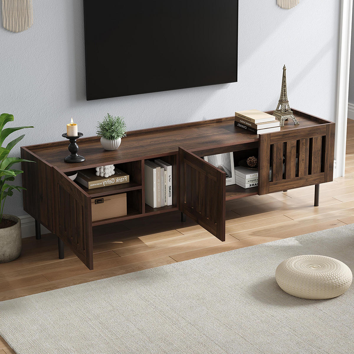 LOWBOARD in 160 x 40 x 47 cm, Durchbrochenem Design,Walnussholzfarbe - Walnussfarben, Holzwerkstoff (160/47/40cm) - KOMHTOM