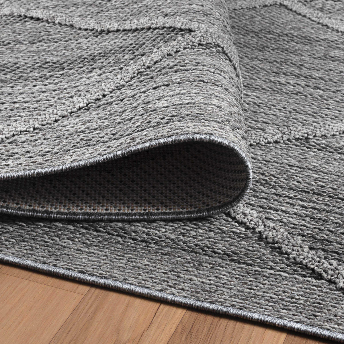 TEPPICH Outdoor Flachgewebe Boho-Muster Polypropylen Terrasse Grau Läufer 80x150 - Grau, Textil (80/150cm) - KADIMA DESIGN