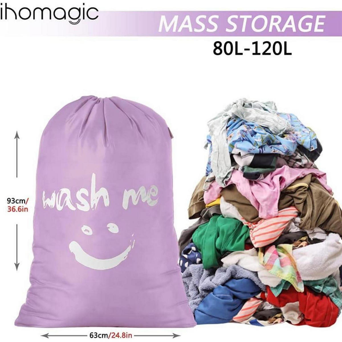 WÄSCHESACK 120 L Violett 61x92 cm - Lila, Textil (63/93/93cm)