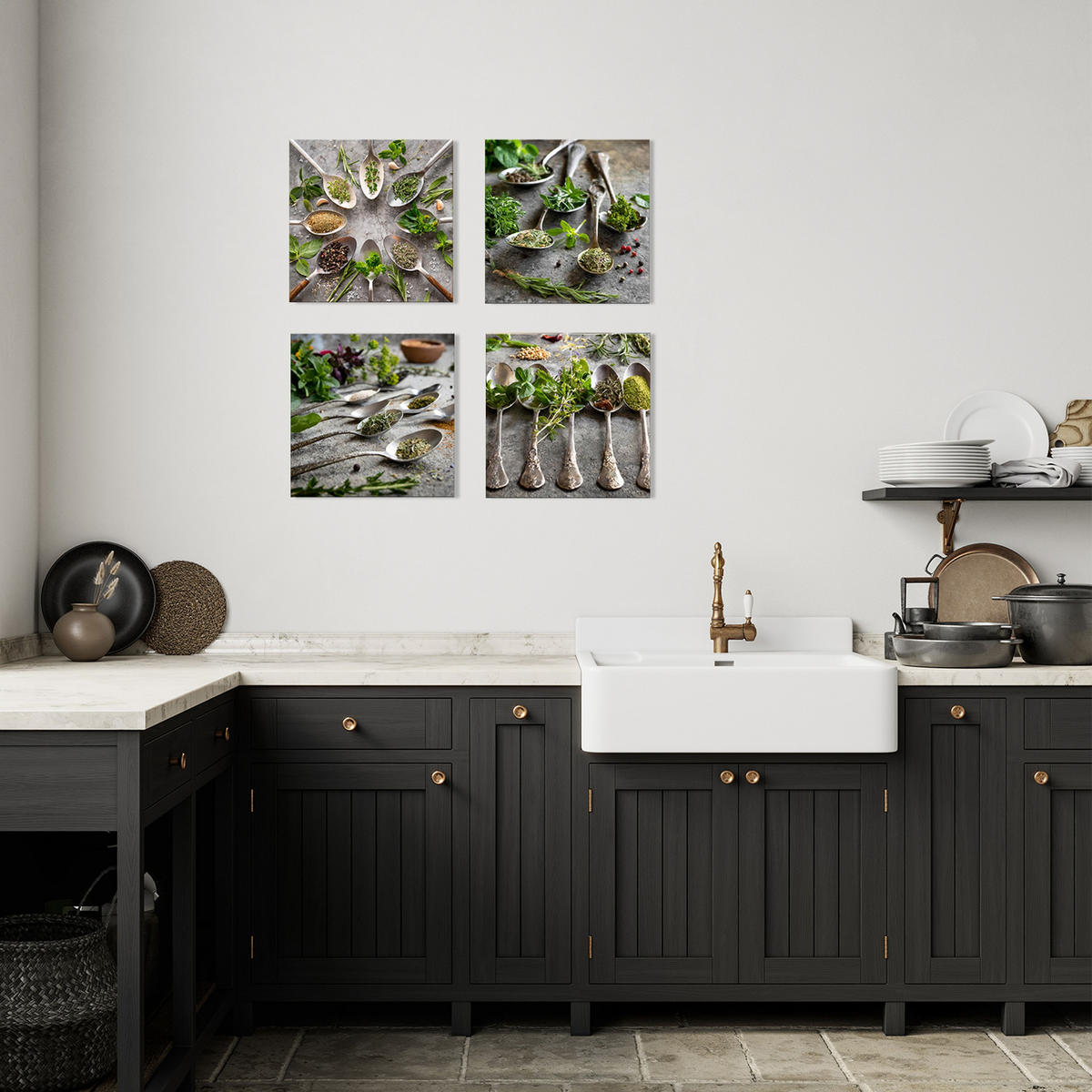 GLASBILD 30x30 cm Küche Löffel - Anthrazit, Glas (30/30cm) - artissimo