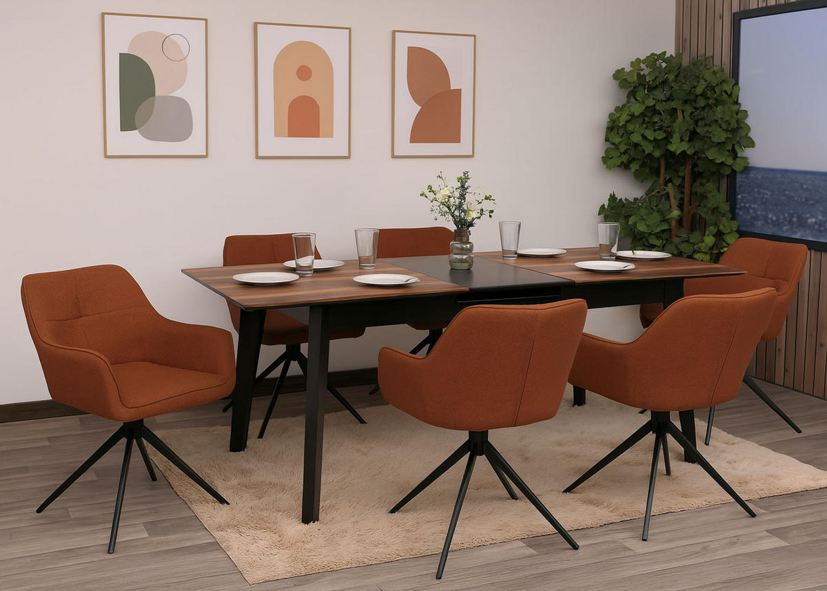 JÍDELNÍ ŽIDLE Černá, oranžová, sada 6 kusů - černá/pomerančová, textil (53/80/59cm) - MCW