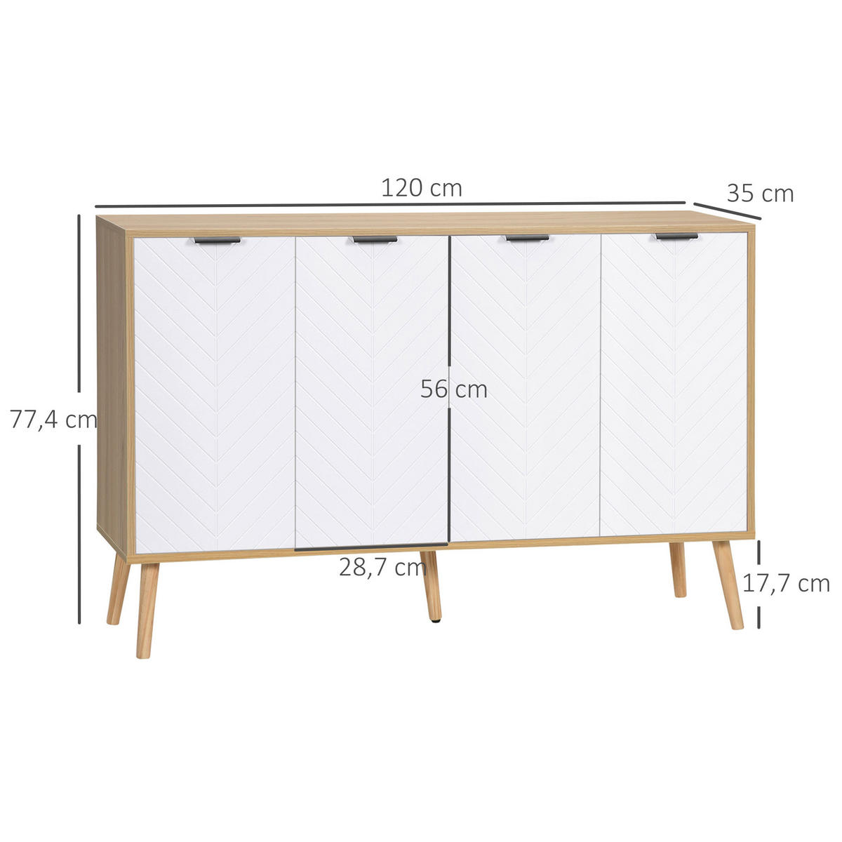 SIDEBOARD DE-11008 Chevron-Muster, 4 Türen & verstellbare Böden Weiß - Weiß, Holzwerkstoff (120/77.4/35cm) - ComfortXL