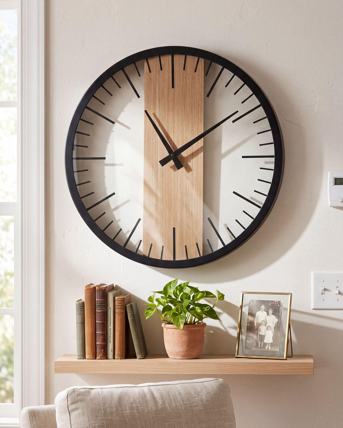 WANDUHR Kunststoff Schwarz/heller Holzfarbton Villora - Schwarz, Kunststoff (38/38/3cm) - Beliani
