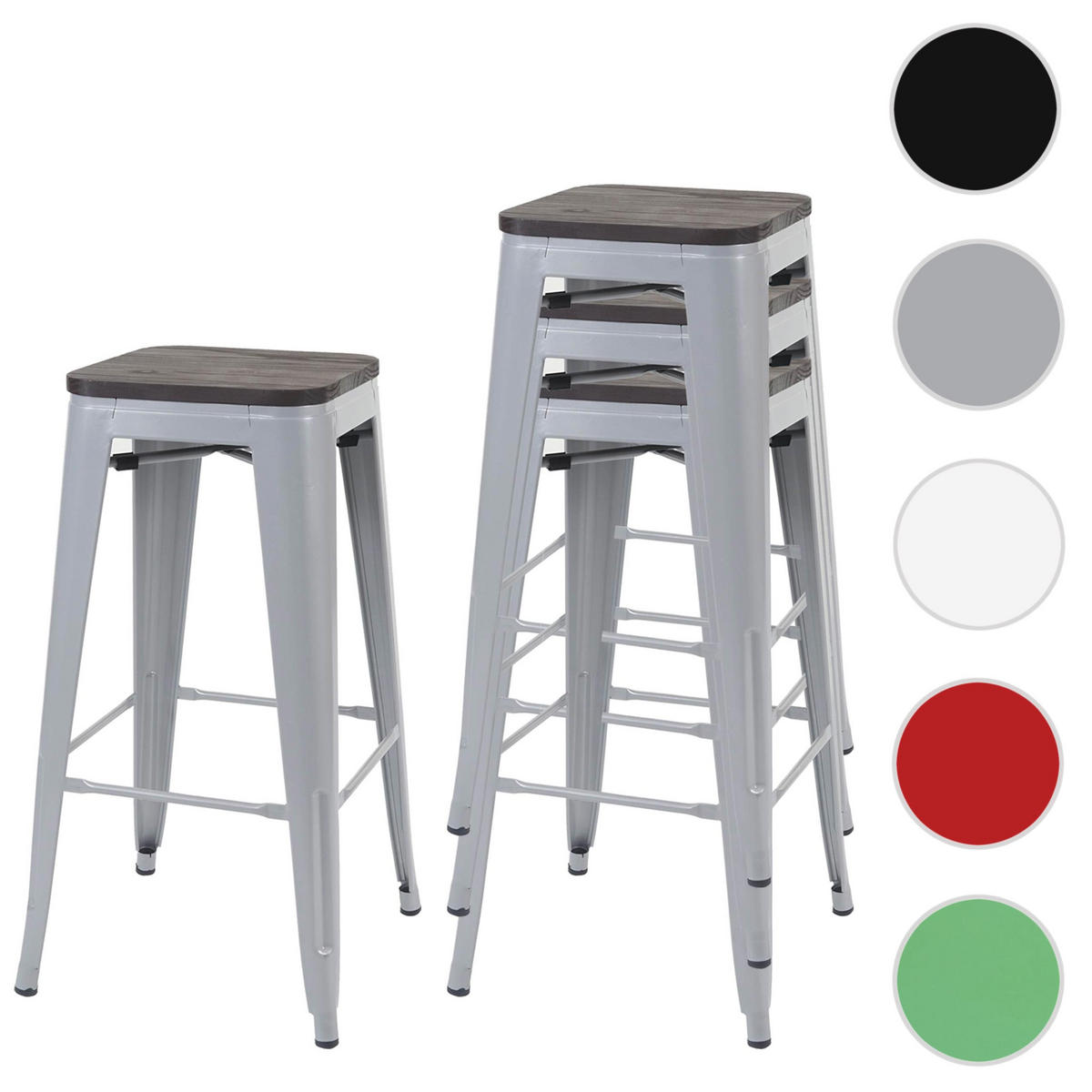 BARHOCKER Grau 4er-Set - Grau, Holz (42/76/42cm) - MCW