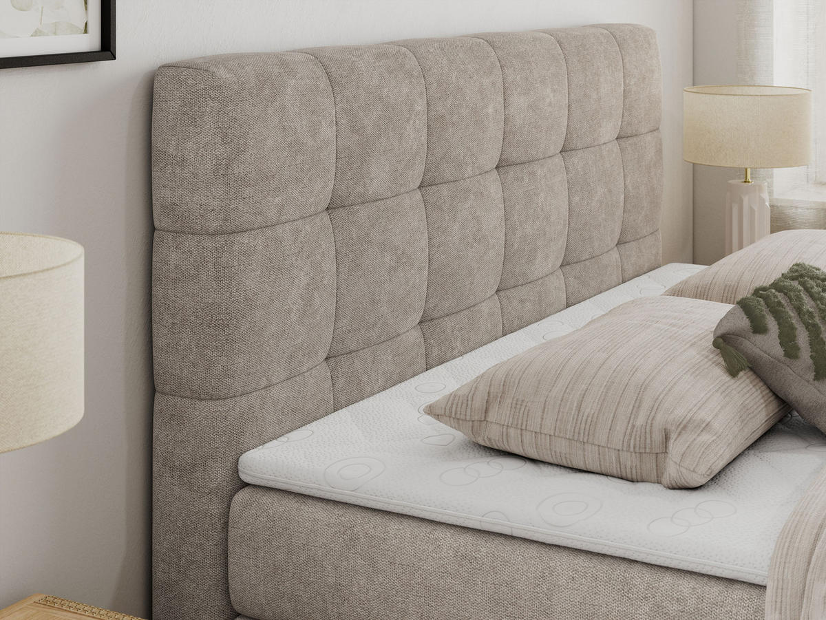 BOXSPRINGBETT LUKA KING 140/200 Beige Struktur - H3 - Beige, Holz/Textil (140/200cm) - MKS