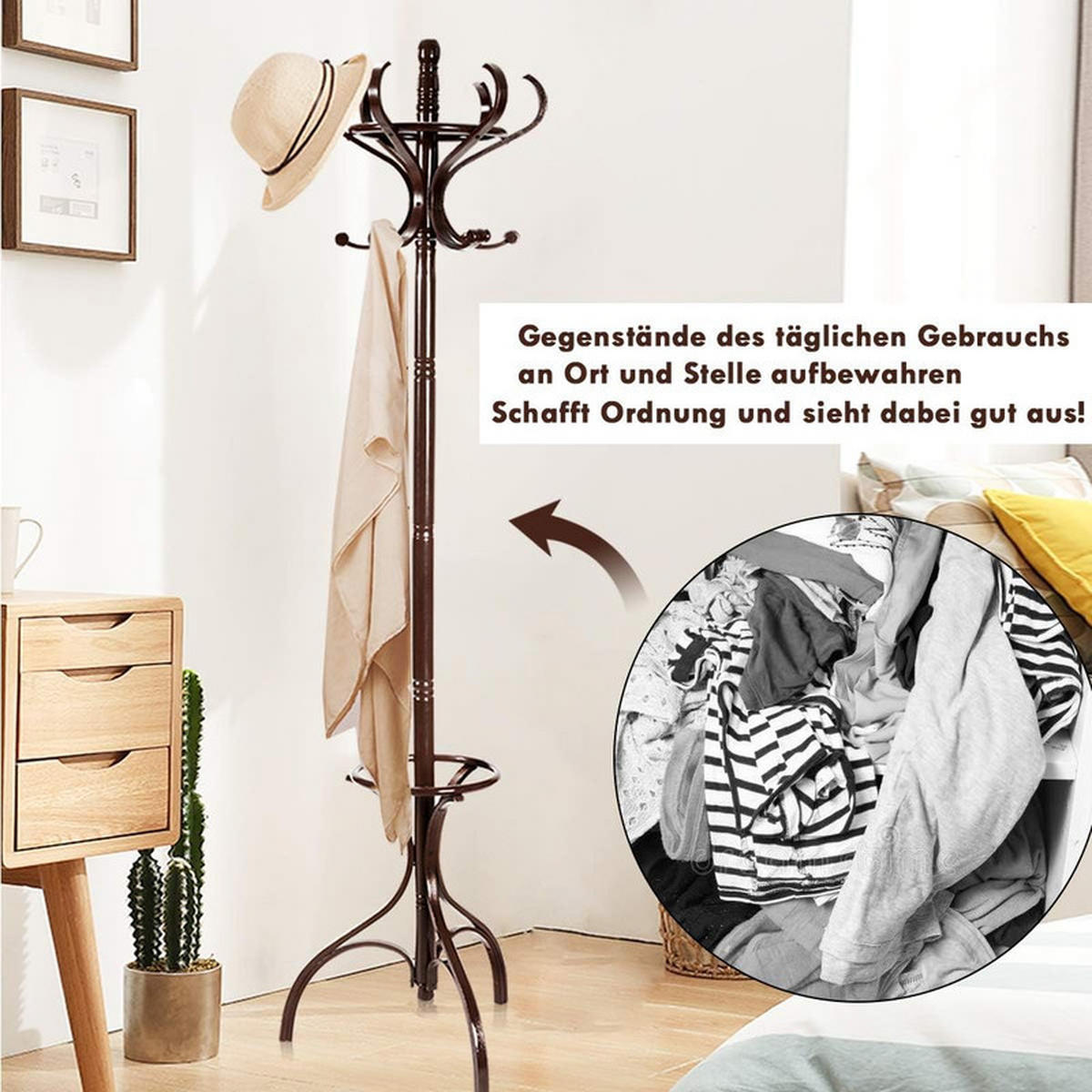 GARDEROBENSTÄNDER Holz braun - Braun, Holz (47.5/182/47.5cm) - COSTWAY