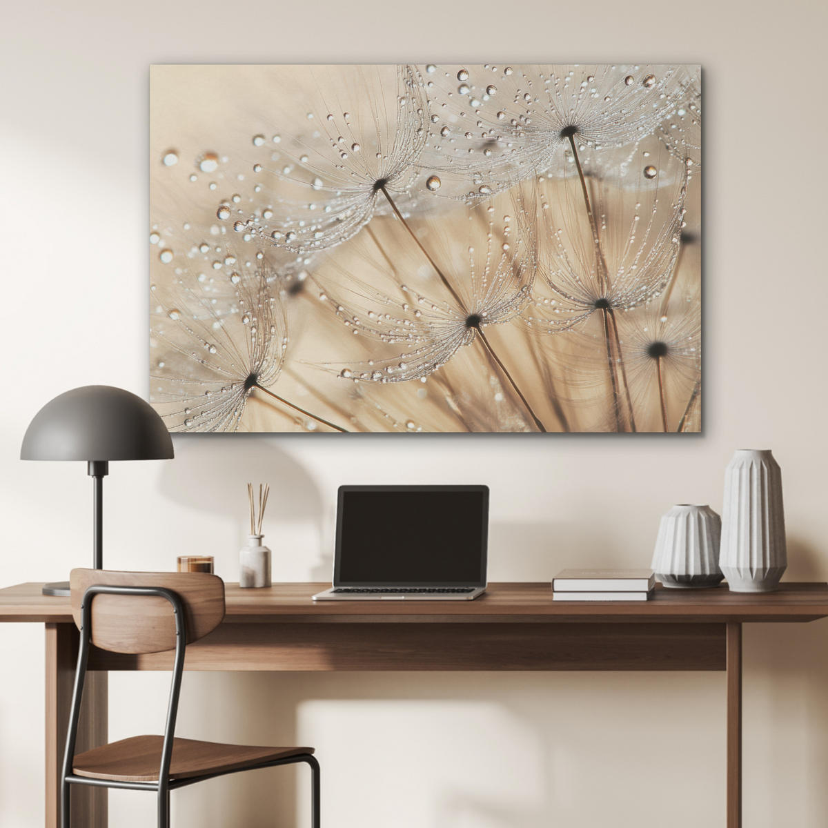 AKUSTIKBILD Löwenzahn - Abstrakt - Natur - Beige Akustikpaneele 90x60 cm - Braun, Kunststoff (90/60/0.9cm) - MuchoWow