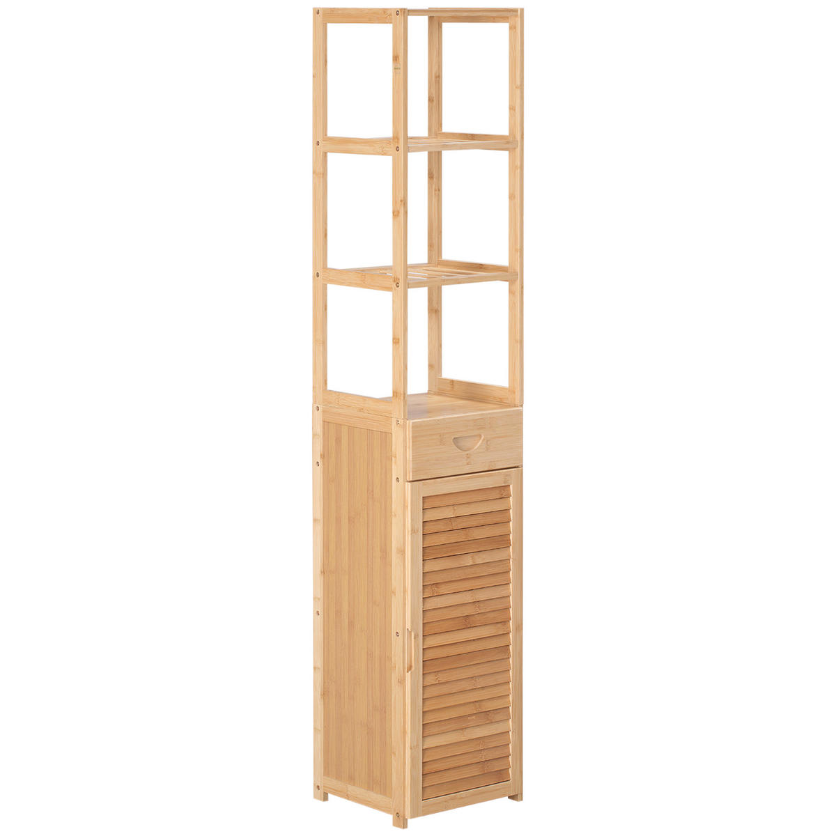 HOCHSCHRANK DE-08472 3 offene Fächer mit Lamellentür Bambus - Naturfarben, Naturmaterialien (30/163/32cm) - ComfortXL