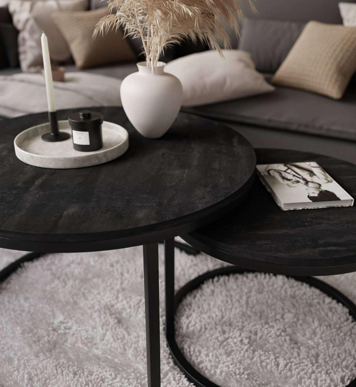 COUCHTISCH 2-in-1 CIRI dunkler Beton - Schwarz, Holzwerkstoff (80/80/48cm) - Lookway