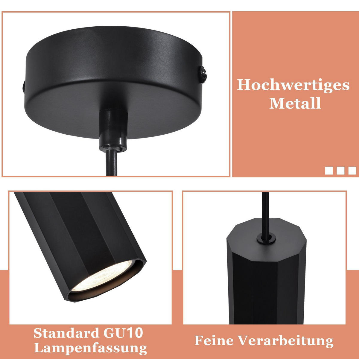 HÄNGELEUCHTE Kraftfeld 8/8/170 cm - Schwarz, Metall (8/8/170cm) - Nettlife
